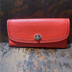 Coach Red Pebbled Leather Turnlock Wallet